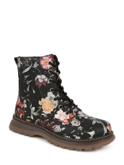 Boots*Pavers - Lace Up Floral Boots Zwart