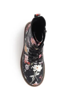 Boots*Pavers - Lace Up Floral Boots Zwart