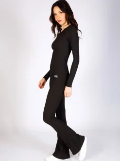Sportkleding|Leggings En Joggingbroeken*Pineapple - dames geribbelde uitlopende leggings Zwart