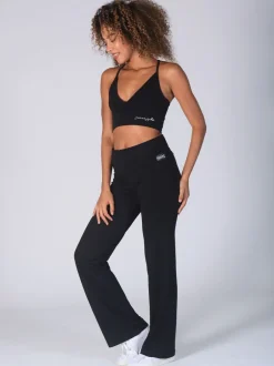 Leggings En Joggingbroeken|Sportkleding|Pineapple - jersey broek met vouwtailleband voor dames Zwart
