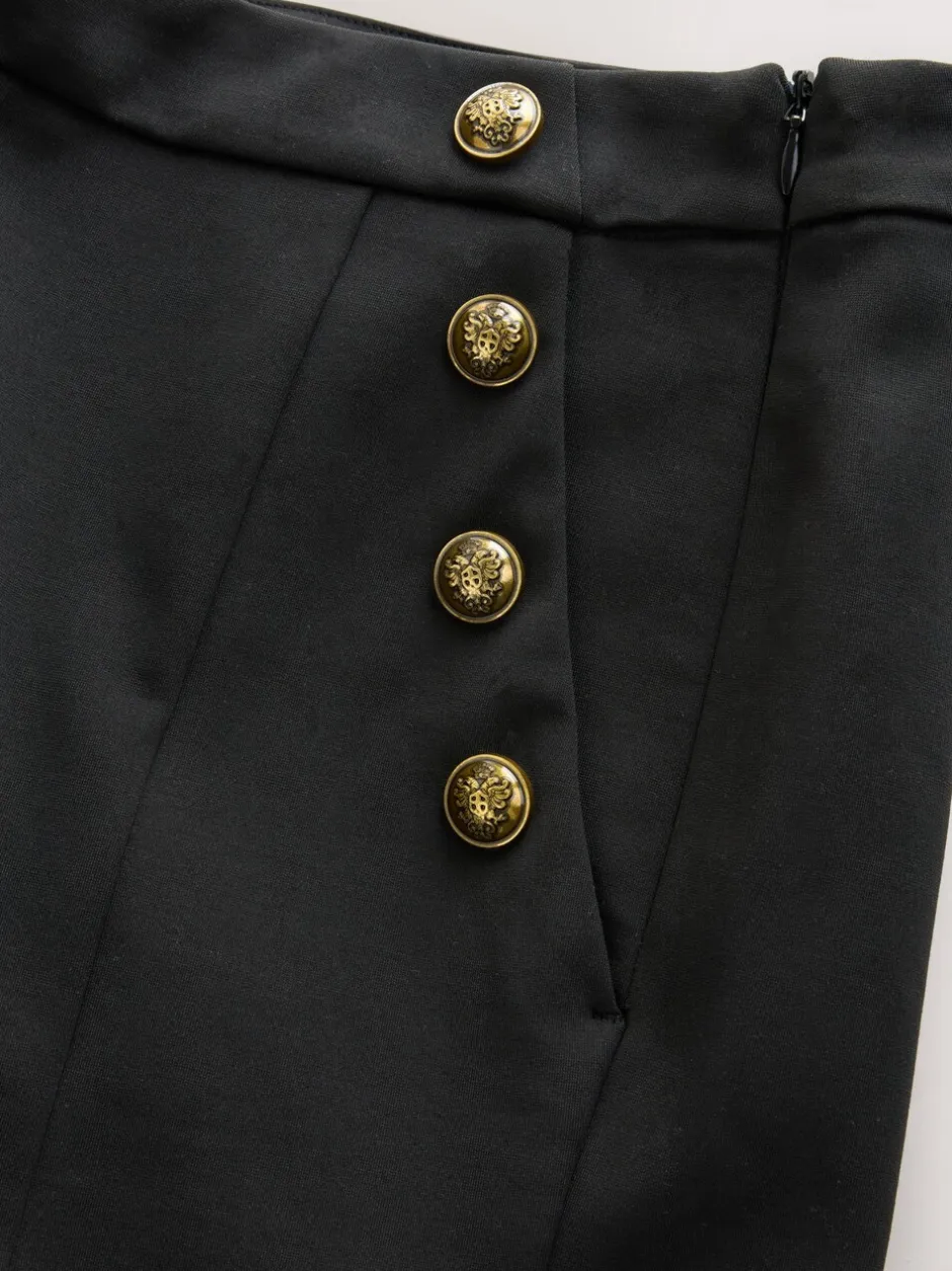 Broeken|Next - Ponte Broek met Wijde pijpen en goudkleurige knoopdetails Zwart