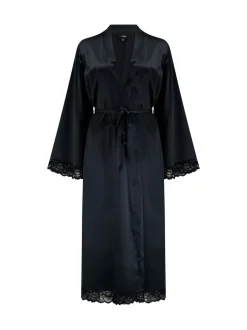 Badjassen*Pour Moi - Dusk Satin Kimono Sleeve Midi Gown Zwart
