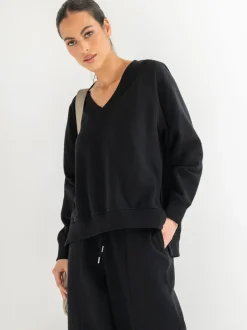 Hoody's En Sweatshirts*Pour Moi - The Softest Off Duty Relaxed V-Neck Sweatshirt Zwart