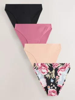 Onderbroeken|Next Zwart / Praline Huidskleur / Roze Bloemen - Set van 4 No VPL menstruatieslips voor medium vloeien