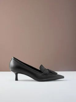 Schoenen Met Hakken|Next - Premium Leather With Motionflex Point Toe Tassel Heels Loafers Zwart