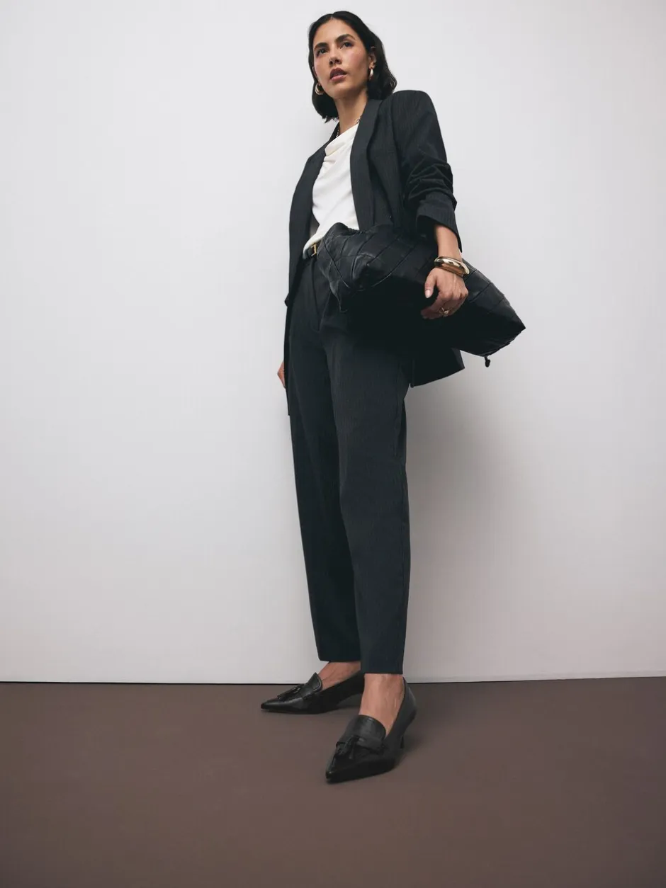 Schoenen Met Hakken|Next - Premium Leather With Motionflex Point Toe Tassel Heels Loafers Zwart