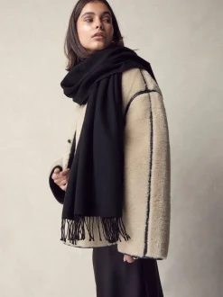 Mutsen, Handschoenen En Sjaals|Next - Premium Made in Italy Twill Midweight Shawl Scarf Zwart