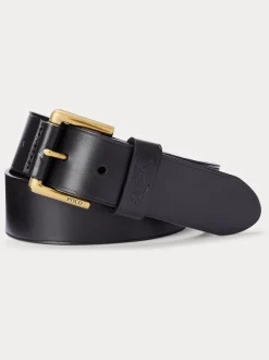 Riemen En Bretels*Polo Ralph Lauren - Ralph Lauren leren riem met het logo van de polospeler op paard Zwart
