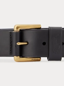 Riemen En Bretels*Polo Ralph Lauren - Ralph Lauren leren riem met het logo van de polospeler op paard Zwart