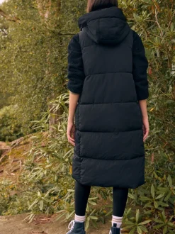 Jassen En Jacks|Next Zwart - Regenbestendige bodywarmer met capuchon en gebreide kraag