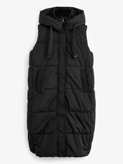 Jassen En Jacks|Next Zwart - Regenbestendige bodywarmer met capuchon en gebreide kraag