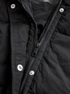 Jassen En Jacks|Next Zwart - Regenbestendige bodywarmer met capuchon en gebreide kraag