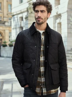 Jassen En Jacks*Next Zwart - Regenbestendige corduroy colbert met schuine doorgestikte ruit