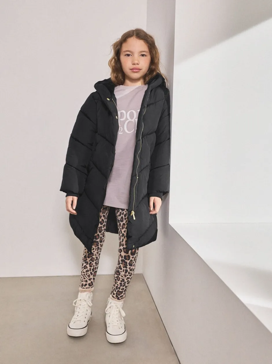 Schoolkleding|Jassen En Jacks|Next - Regenbestendige gewatteerde jas met capuchon en imitatiebontvoering (3 - 16 jr) Zwart