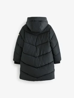 Schoolkleding|Jassen En Jacks|Next - Regenbestendige gewatteerde jas met capuchon en imitatiebontvoering (3 - 16 jr) Zwart