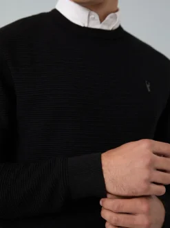 Gebreide Kleding|Next - Regular Fit getextureerde schijn-Oxford overhemdtrui Zwart