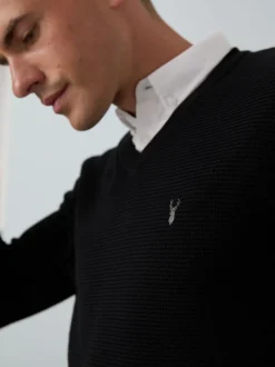 Gebreide Kleding*Next - Regular Fit getextureerde schijn-Oxford overhemdtrui Zwart