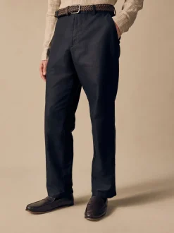 Formele Broek*Next - Regular fit linnen-katoenmix broek met ceintuur Zwart
