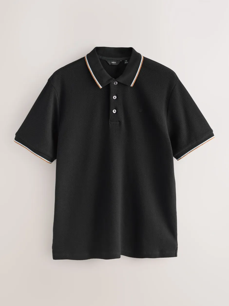 Poloshirts*Next Zwart - Regular fit poloshirt met korte mouwen en contrasterende randen