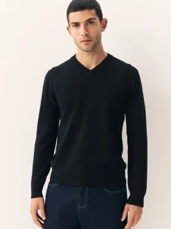 Gebreide Kleding*Next Zwart - Regular Fit Soft Touch V-Neck Jumpers 2 Pack