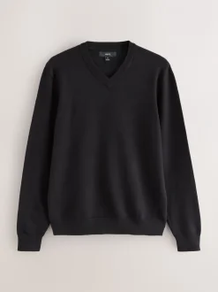 Gebreide Kleding*Next Zwart - Regular Fit Soft Touch V-Neck Jumpers 2 Pack