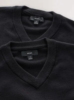 Gebreide Kleding*Next Zwart - Regular Fit Soft Touch V-Neck Jumpers 2 Pack