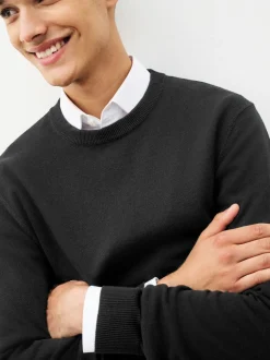 Gebreide Kleding*Next - Regular-fit trui van puur katoen met ronde hals Zwart