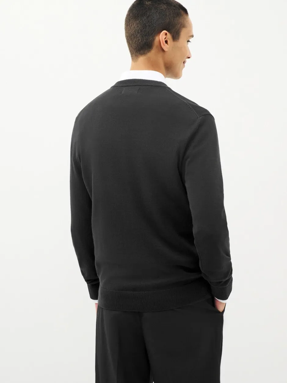 Gebreide Kleding*Next - Regular-fit trui van puur katoen met ronde hals Zwart