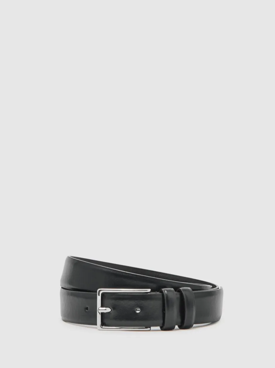 Riemen En Bretels*Reiss - - Dante - Gladde leren riem Zwart