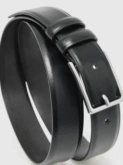 Riemen En Bretels*Reiss - - Dante - Gladde leren riem Zwart