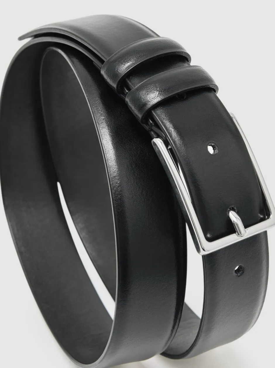 Riemen En Bretels*Reiss - - Dante - Gladde leren riem Zwart