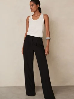 Broeken*Reiss - Eden wijde broek van keperstof met elastische tailleband Zwart