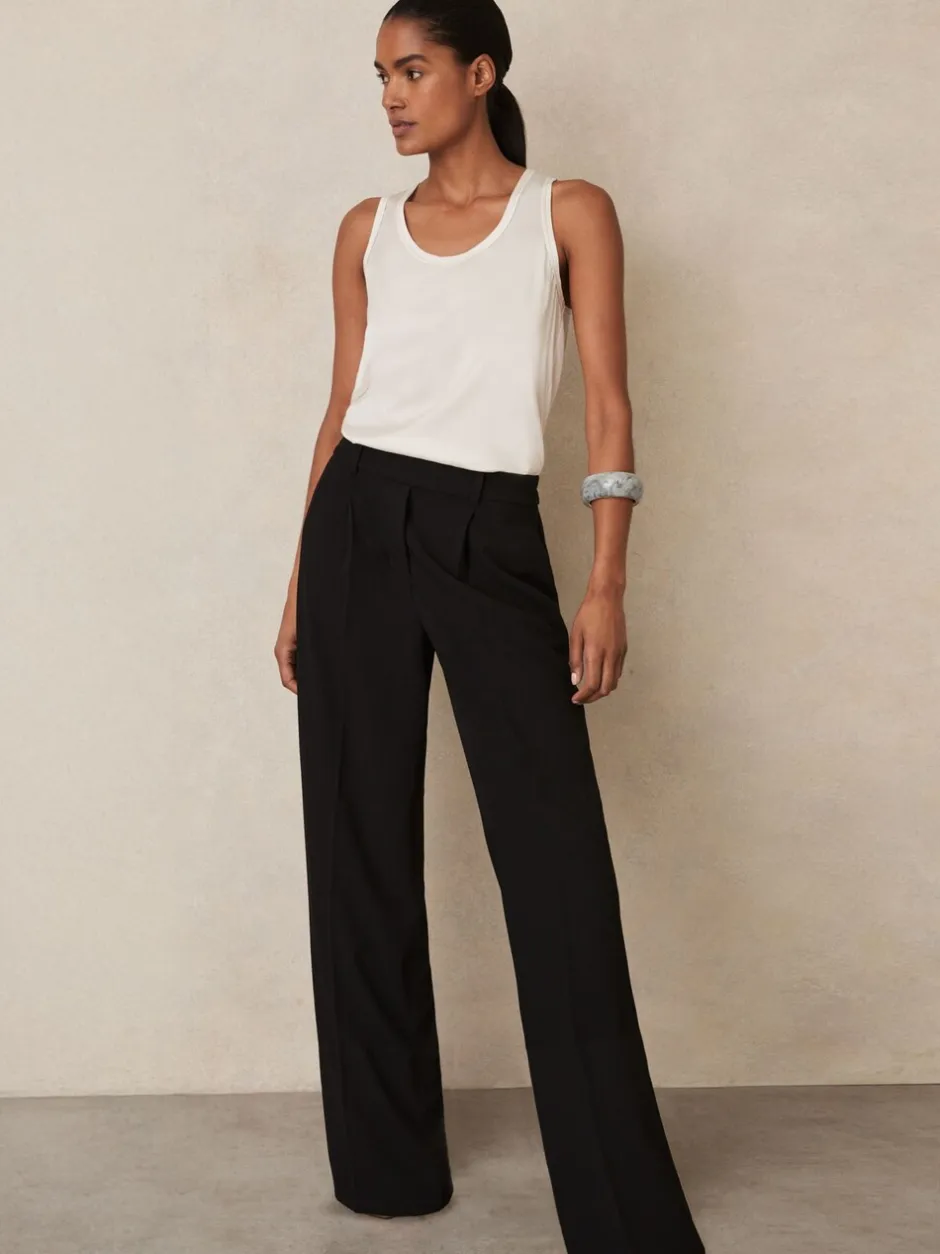 Broeken*Reiss - Eden wijde broek van keperstof met elastische tailleband Zwart