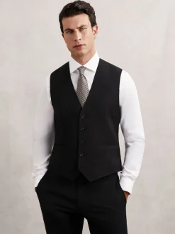 Vesten|Reiss - Promise Wool-Blend Tailored-Fit Waistcoat Zwart