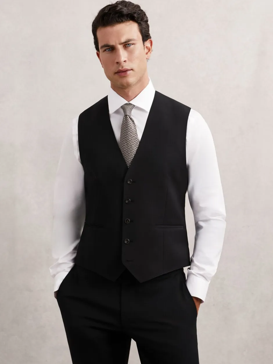 Vesten|Reiss - Promise Wool-Blend Tailored-Fit Waistcoat Zwart