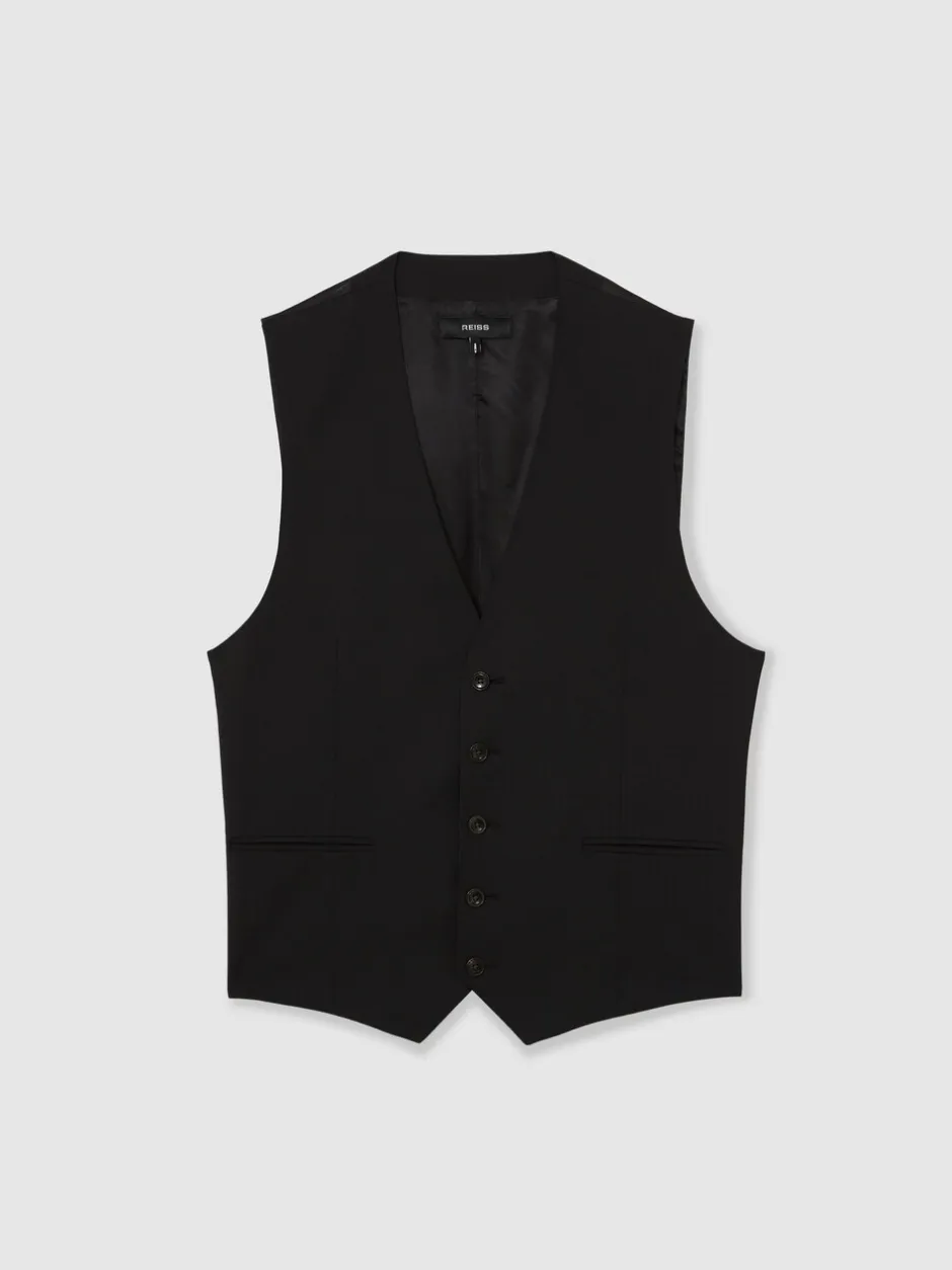 Vesten|Reiss - Promise Wool-Blend Tailored-Fit Waistcoat Zwart