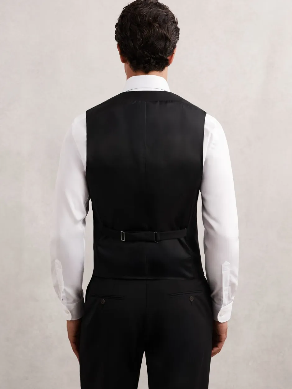 Vesten|Reiss - Promise Wool-Blend Tailored-Fit Waistcoat Zwart