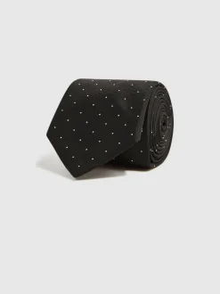 Stropdassen En Pochets|Reiss Zwart - zijden Liam stropdas met stippen