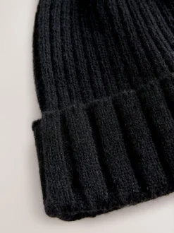 Mutsen, Handschoenen En Sjaals|Next Zwart - Rib Knit Pom Hat