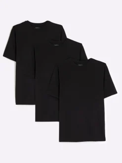 T-Shirts En Hemden*River Island - Muscle Fit T-shirts met ronde hals van katoen, set van 3 Zwart