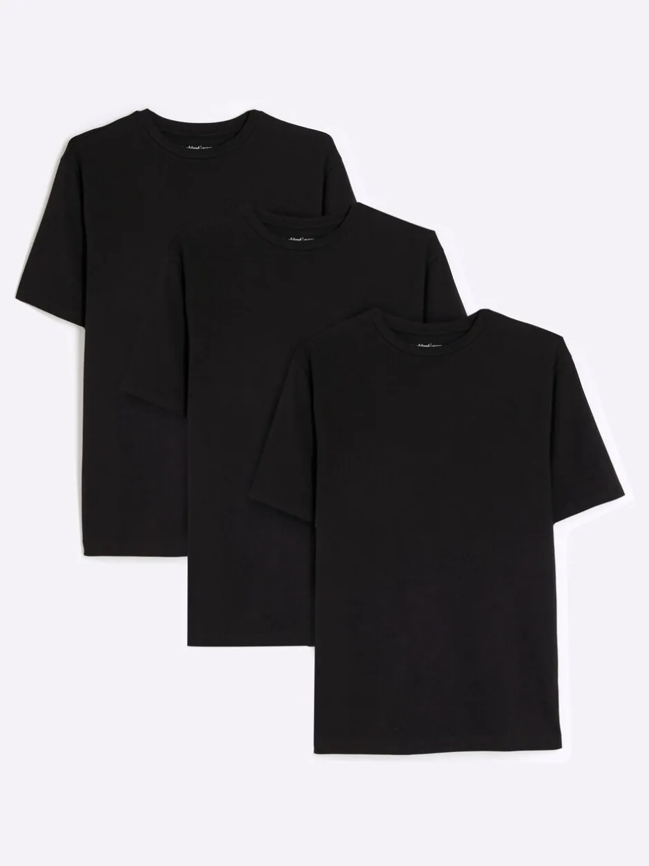T-Shirts En Hemden*River Island - Muscle Fit T-shirts met ronde hals van katoen, set van 3 Zwart