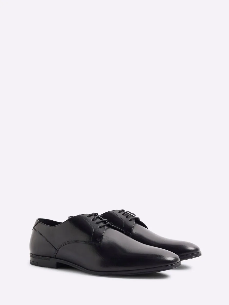 Formele Schoenen|River Island - Wide Fit Leather Formal Derby Shoes Zwart