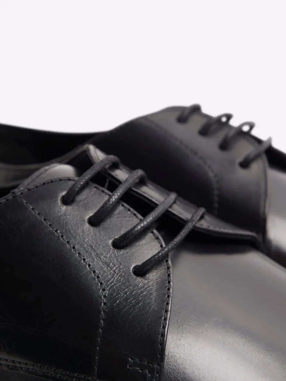 Formele Schoenen|River Island - Wide Fit Leather Formal Derby Shoes Zwart