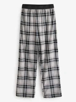 Pyjama's|Loungewear|Loungeable - Ronde hals - Jersey Microfleece Long Top And Check Trousers Pyjama Set Zwart
