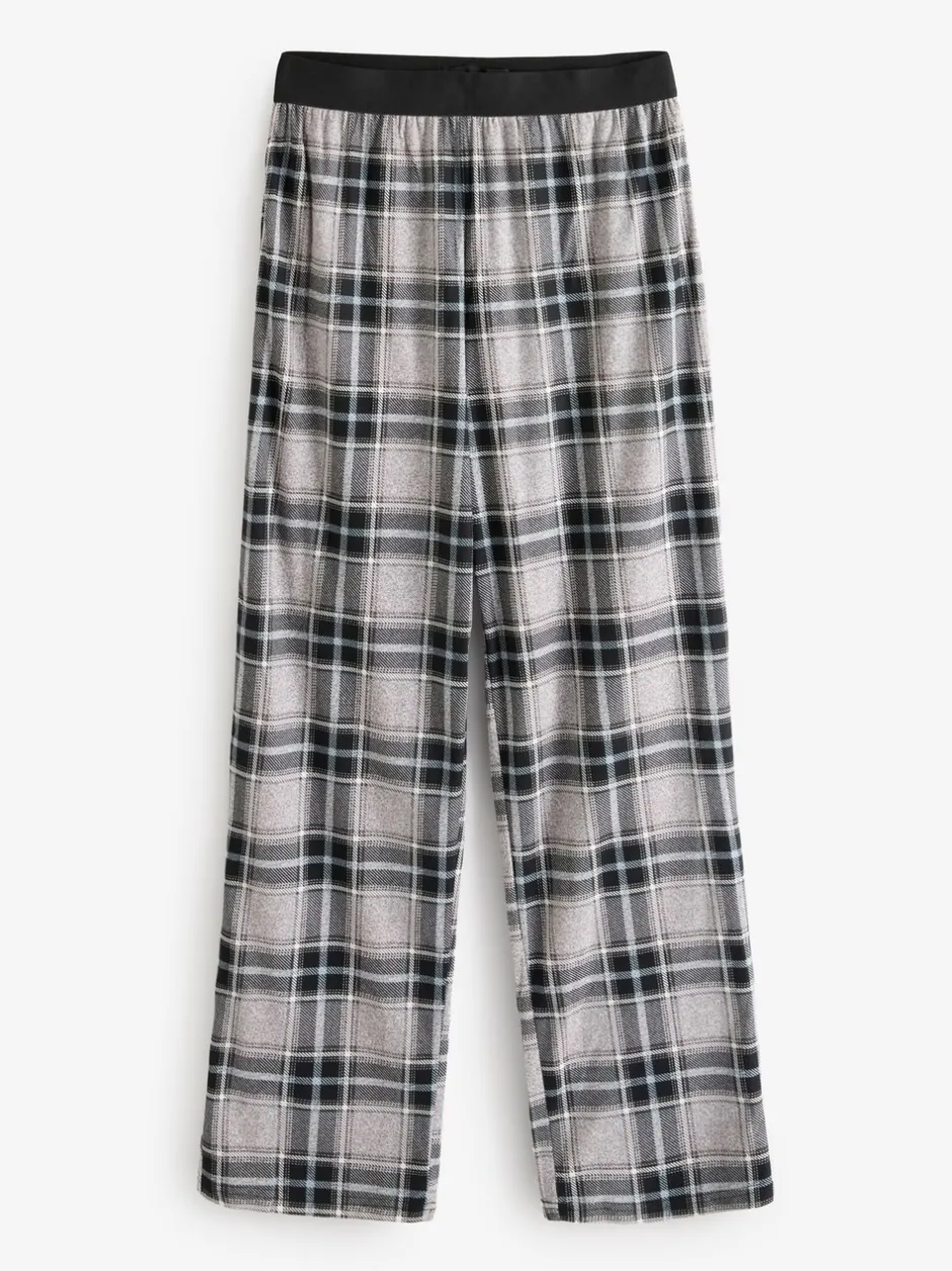 Pyjama's|Loungewear|Loungeable - Ronde hals - Jersey Microfleece Long Top And Check Trousers Pyjama Set Zwart