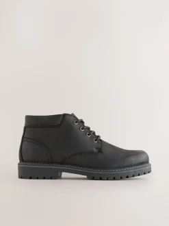 Boots*Next - Rugged Leather Ankle Boots Zwart