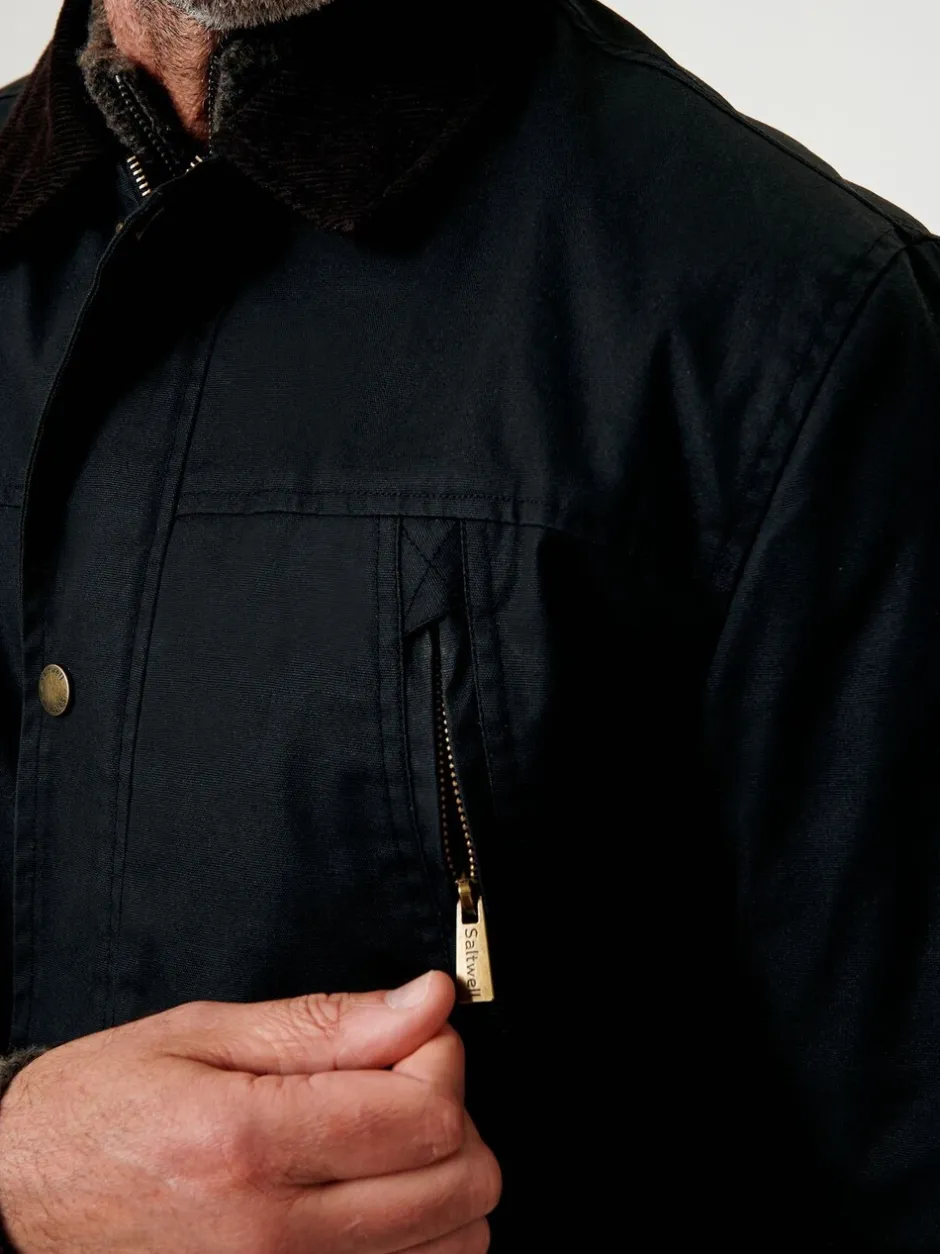Jassen En Jacks|Saltwell - Waxed Cord Collar Jacket Zwart
