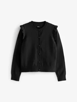 Schoolkleding|Gebreide Kleding*Next Zwart - Schoolvest met hoog katoengehalte en ruches op de schouders (3-16 jr)