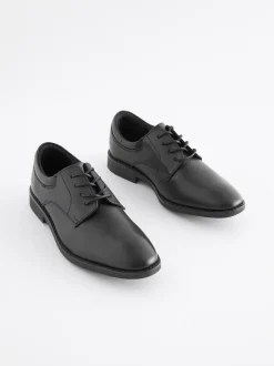Schoolkleding*Next Zwart - Schoolveterschoenen van leer met egale voorkant