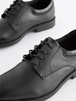 Schoolkleding*Next Zwart - Schoolveterschoenen van leer met egale voorkant